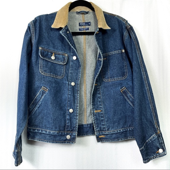 Vintage Polo Denim Jacket with Corduroy Collar Size M